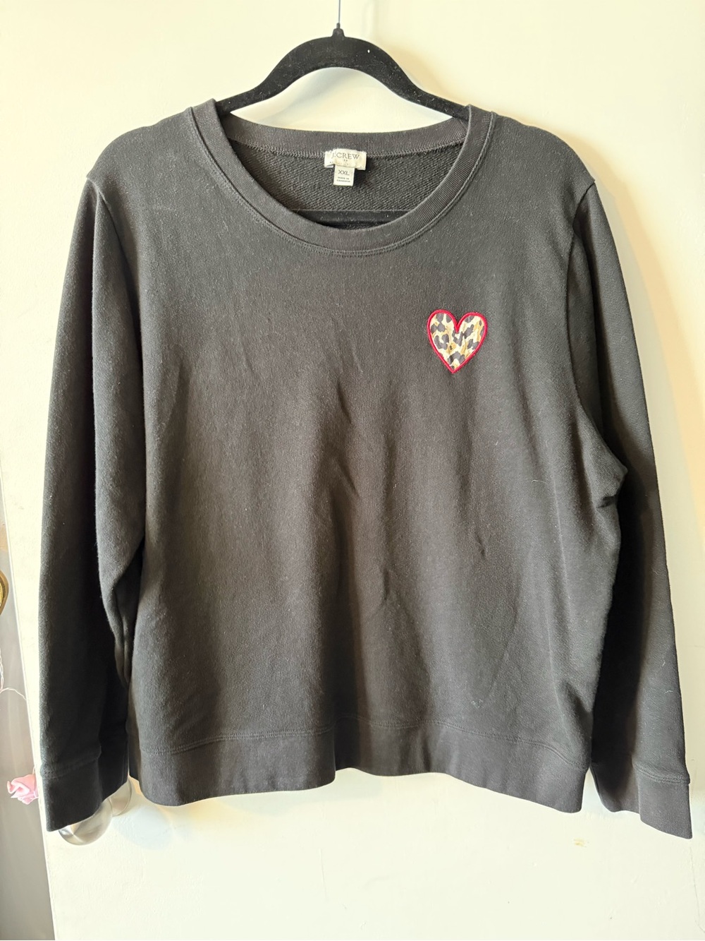 J.Crew Leopard Heart Patch Black Cotton Sweatshirt XXL